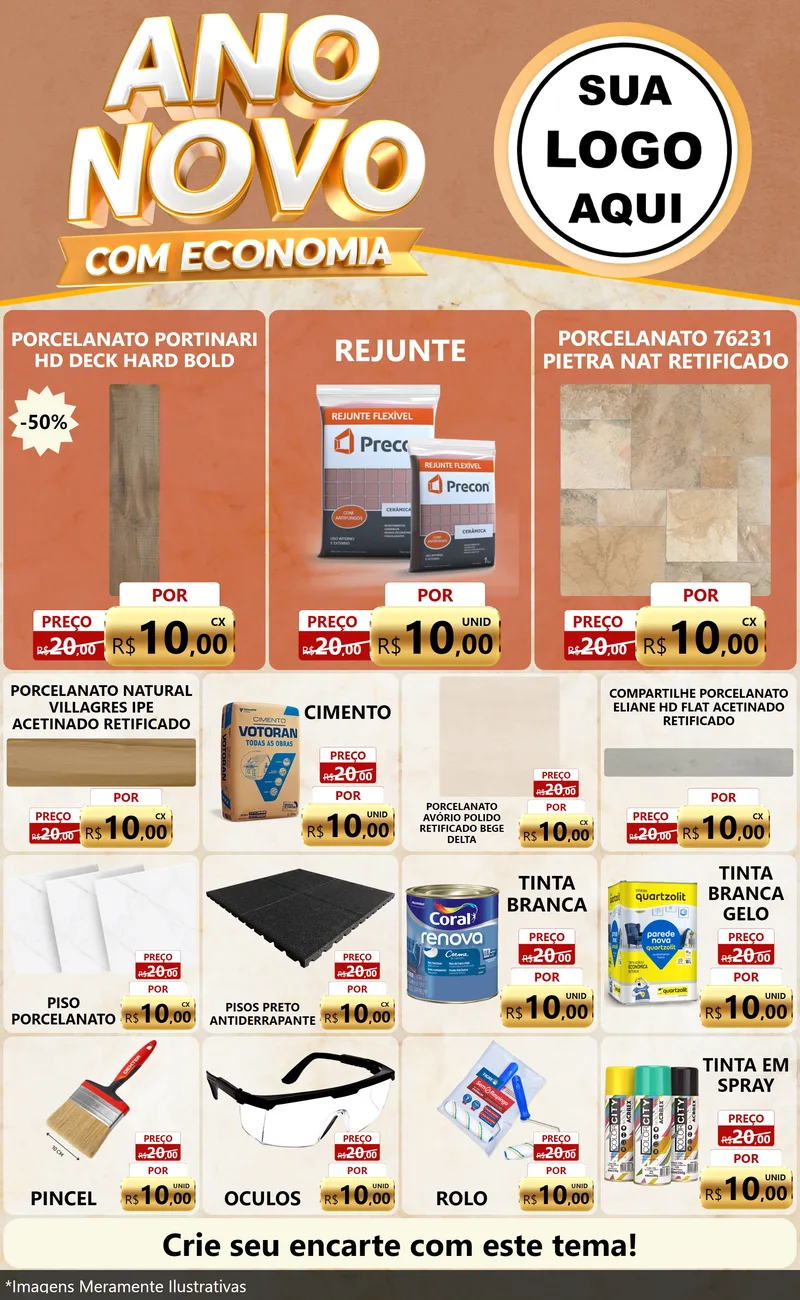 Modelo de Encarte para Encarte Grande com o tema Ano Novo Com Economia para Pisos e revestimentos