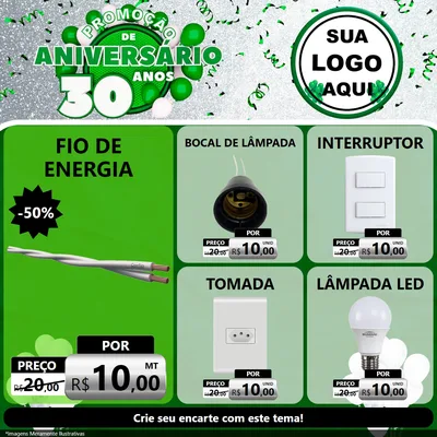 Modelo de Rede Social para Feed Facebook com o tema Promoção de Aniversário - 30 Anos para Materiais Elétricos