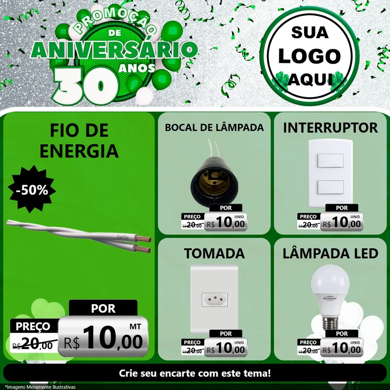 Modelo de Rede Social para Feed Facebook com o tema Promoção de Aniversário - 30 Anos para Materiais Elétricos