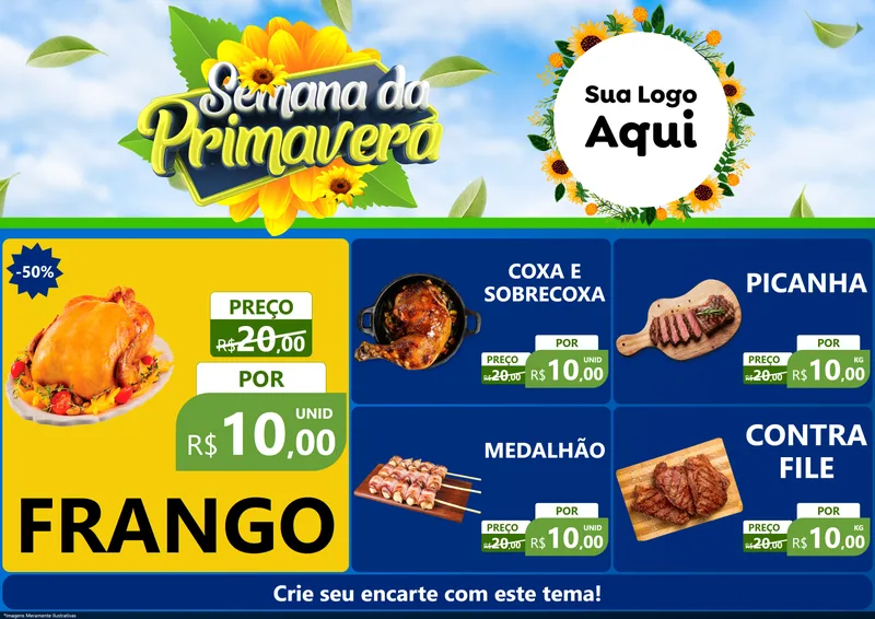 Modelo de Encarte para Encarte A4 Horizontal com o tema Semana da Primavera para Assados