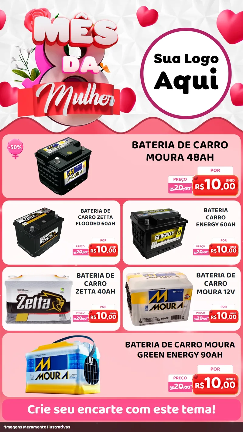 Modelo de TV para TV Vertical com o tema Mês da Mulher para Baterias Elétricas
