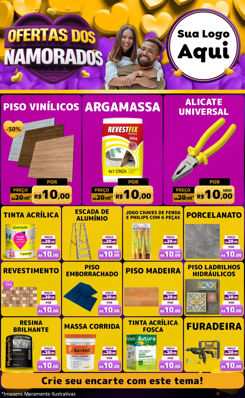 Modelo de Encarte para Encarte Grande com o tema Oferta Dos Namorados para Material para Construção