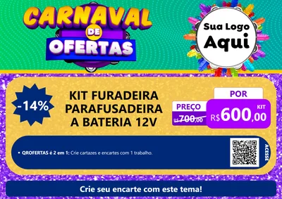 Modelo de Cartaz para Cartaz A4 Horizontal com o tema Carnaval de Ofertas para Maquinas e Ferramentas