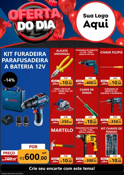 Modelo de Encarte para Encarte A4 Vertical com o tema Oferta do Dia para Maquinas e Ferramentas