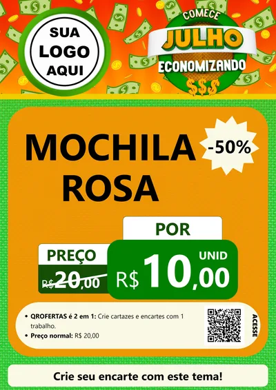 Modelo de Cartaz para Cartaz A4 Vertical com o tema Comece Julho Economizando para Papelaria