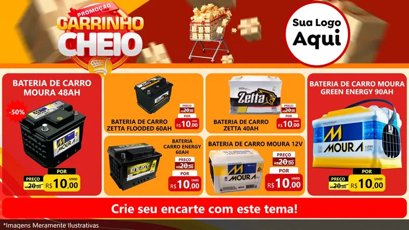 Modelo de TV para TV Horizontal com o tema Promoção carrinho cheio para Baterias Elétricas