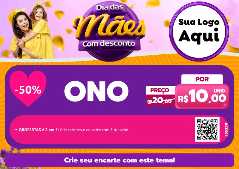 Modelo de Cartaz para Cartaz A4 Horizontal com o tema Dia das Mães com Desconto para Óticas