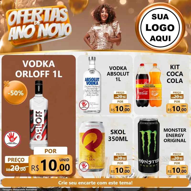 Modelo de Rede Social para Feed Facebook com o tema Ofertas de Ano Novo para Distribuidora de bebidas