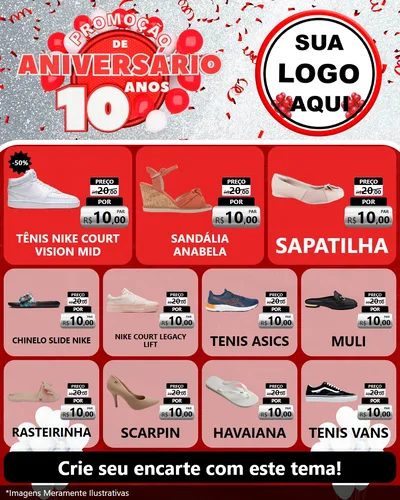 Modelo de Rede Social para Feed Instagram com o tema Promoção de Aniversário - 10 Anos para Calçados