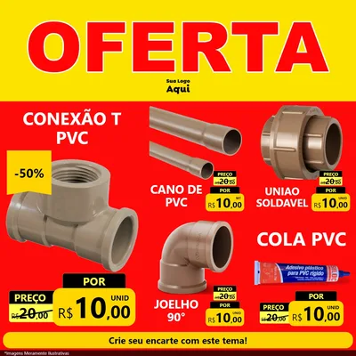 Modelo de Rede Social para Feed Facebook com o tema OFERTA - Vermelho Cartaz para Tubos e conexões