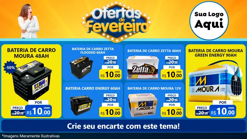 Modelo de TV para TV Horizontal com o tema Ofertas de Fevereiro para Baterias Elétricas