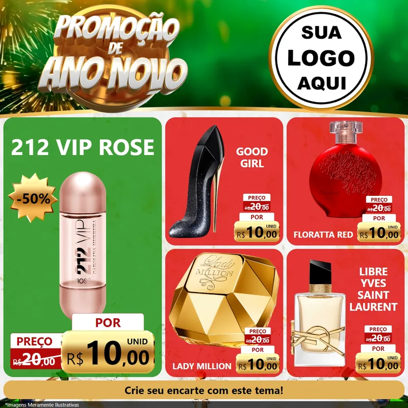 Modelo de Rede Social para Feed Facebook com o tema Promoção de Ano Novo para Perfumes