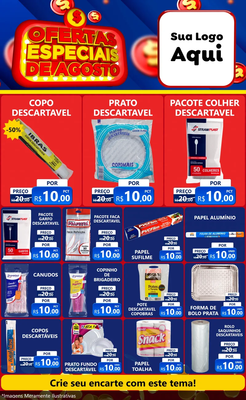 Modelo de Encarte para Encarte Grande com o tema Ofertas Especiais de Agosto para Embalagens