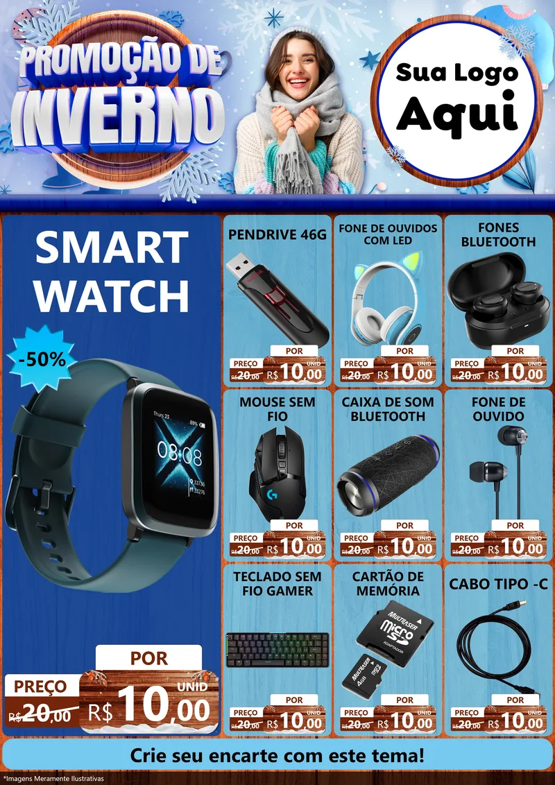 Modelo de Encarte para Encarte A4 Vertical com o tema Promoção de Inverno para Informática