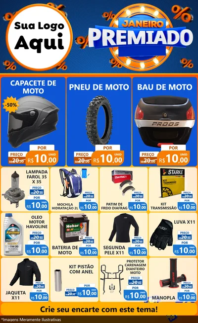 Modelo de Encarte para Encarte Grande com o tema Janeiro Premiado para Moto peças