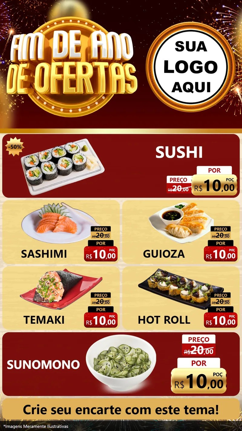 Modelo de TV para TV Vertical com o tema Fim de Ano de Ofertas para Comida japonesa
