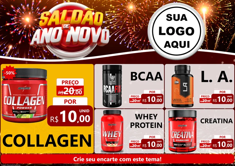 Modelo de Encarte para Encarte A4 Horizontal com o tema Saldão de Ano Novo para Suplementos alimentares