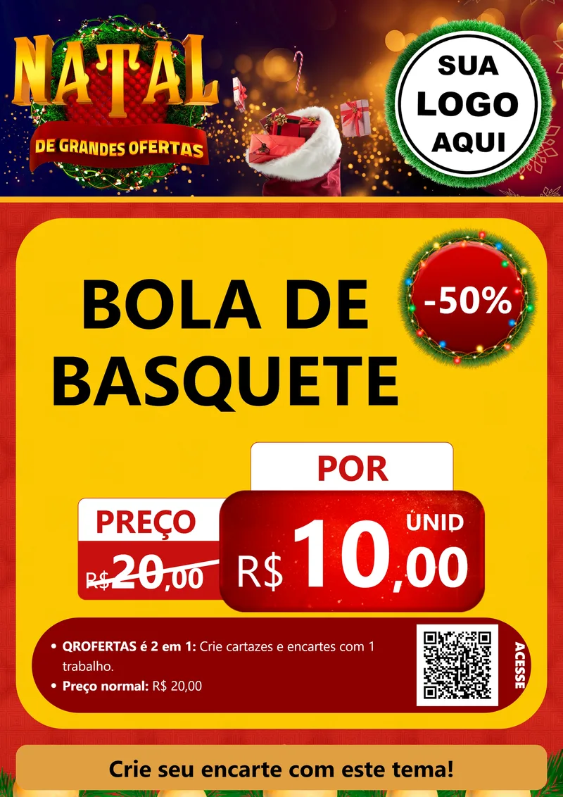 Modelo de Cartaz para Cartaz A4 Vertical com o tema Natal de Grandes Ofertas para Artigos Esportivos