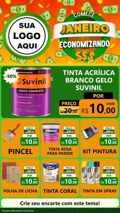 Modelo de Rede Social para Stories com o tema Comece Janeiro Economizando para Tintas e Ferramentas