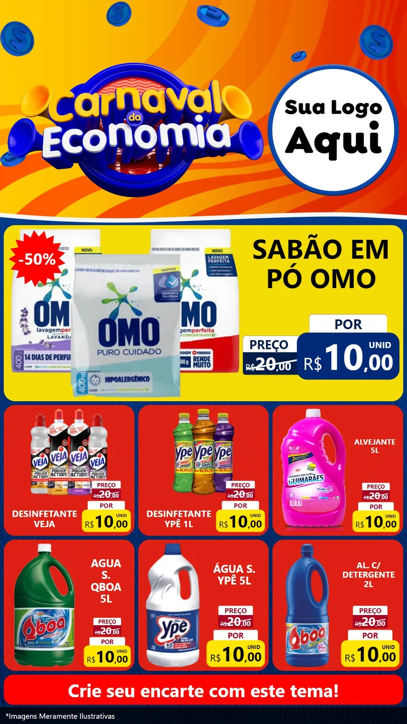 Modelo de Rede Social para Stories com o tema Carnaval da Economia para Produtos de Limpeza