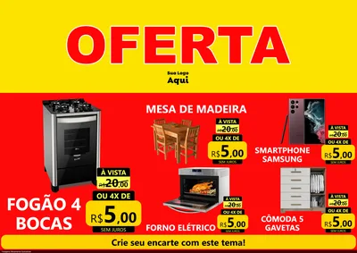 Modelo de Encarte para Encarte A4 Horizontal com o tema OFERTA - Vermelho Cartaz para Móveis e Eletro