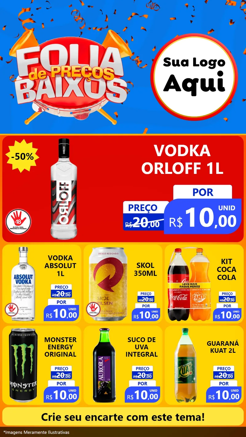 Modelo de Rede Social para Stories com o tema Folia de Preços Baixos para Distribuidora de bebidas