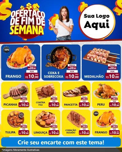 Modelo de Rede Social para Feed Instagram com o tema Ofertaço de Fim de Semana para Assados