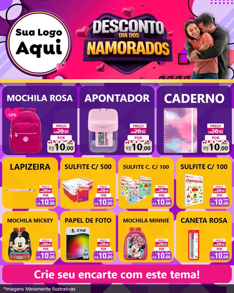 Modelo de Rede Social para Feed Instagram com o tema Desconto Dia dos Namorados para Papelaria