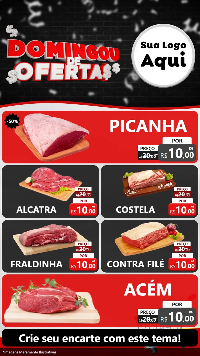 Modelo de TV para TV Vertical com o tema Domingou de Ofertas para Açougue
