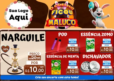 Modelo de Encarte para Encarte A4 Horizontal com o tema O Coelho Ficou Maluco - Páscoa para Tabacaria