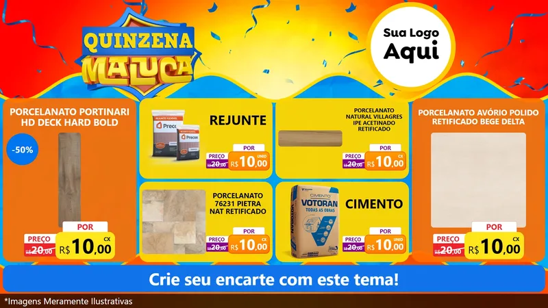 Modelo de TV para TV Horizontal com o tema Quinzena Maluca para Pisos e revestimentos