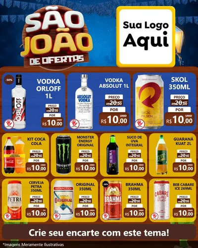Modelo de Rede Social para Feed Instagram com o tema São João Ofertas Imbatíveis! - Junina para Distribuidora de bebidas