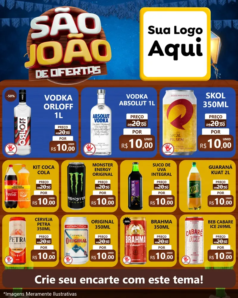 Modelo de Rede Social para Feed Instagram com o tema São João Ofertas Imbatíveis! - Junina para Distribuidora de bebidas