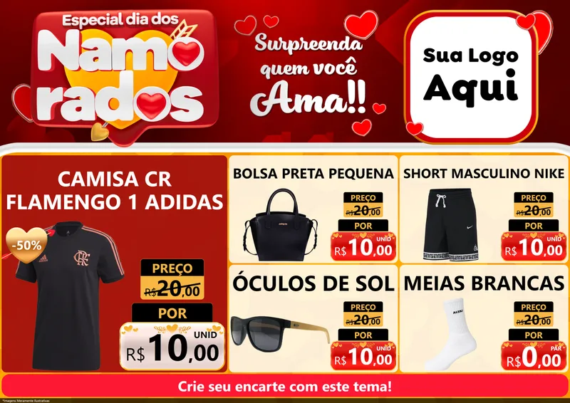 Modelo de Encarte para Encarte A4 Horizontal com o tema Especial Dia dos Namorados para Roupas e acessórios