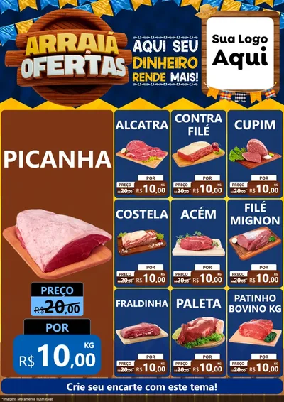 Modelo de Encarte para Encarte A4 Vertical com o tema Arraiá de Ofertas - Junina para Açougue