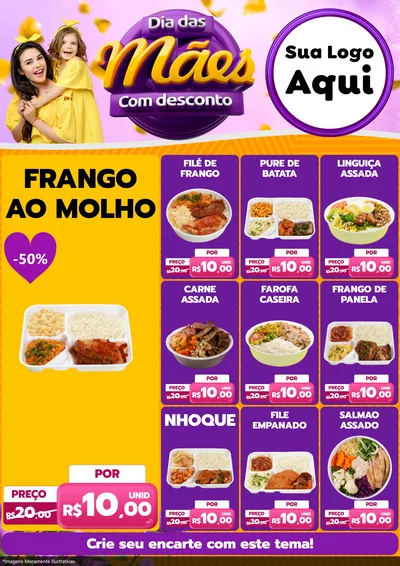 Modelo de Encarte para Encarte A4 Vertical com o tema Dia das Mães com Desconto para Restaurante