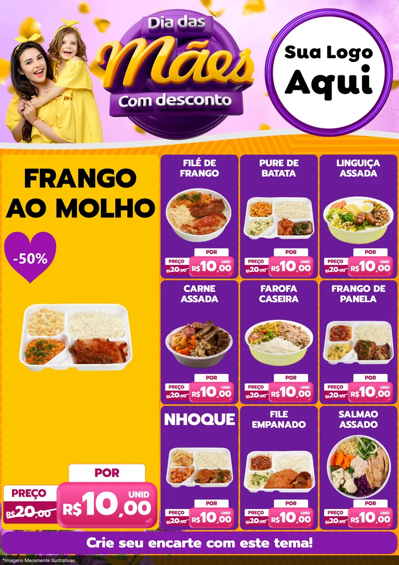 Modelo de Encarte para Encarte A4 Vertical com o tema Dia das Mães com Desconto para Restaurante