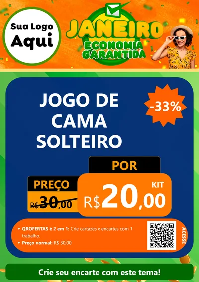 Modelo de Cartaz para Cartaz A4 Vertical com o tema Janeiro - Economia Garantida para Cama, Mesa e Banho
