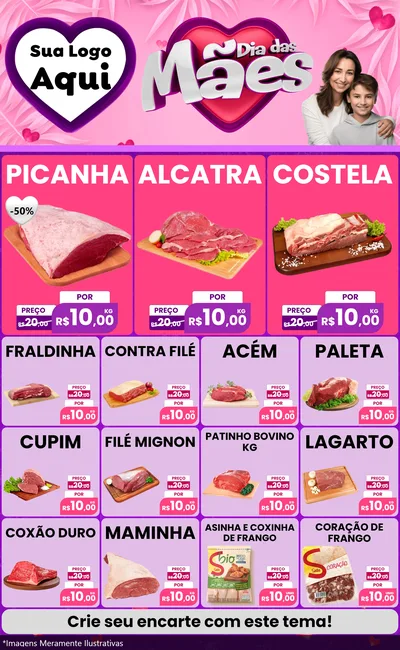 Modelo de Encarte para Encarte Grande com o tema Dia das Mães para Açougue