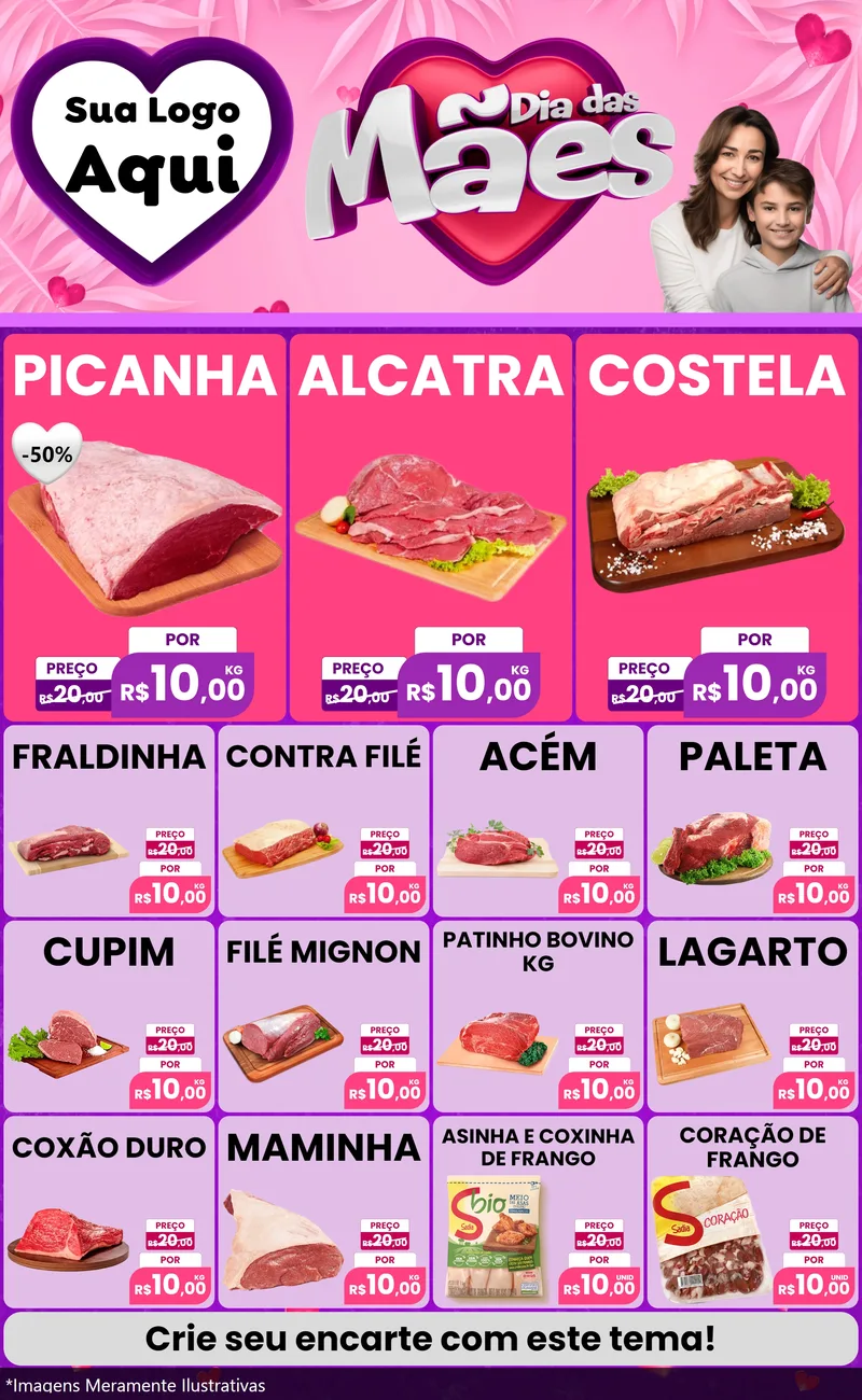 Modelo de Encarte para Encarte Grande com o tema Dia das Mães para Açougue