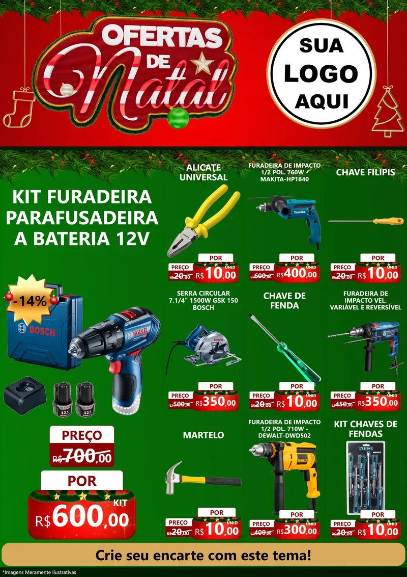 Modelo de Encarte para Encarte A4 Vertical com o tema Ofertas de Natal para Maquinas e Ferramentas