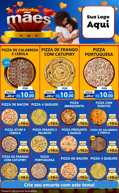 Modelo de Encarte para Encarte Grande com o tema Mês das Mães para Pizzaria