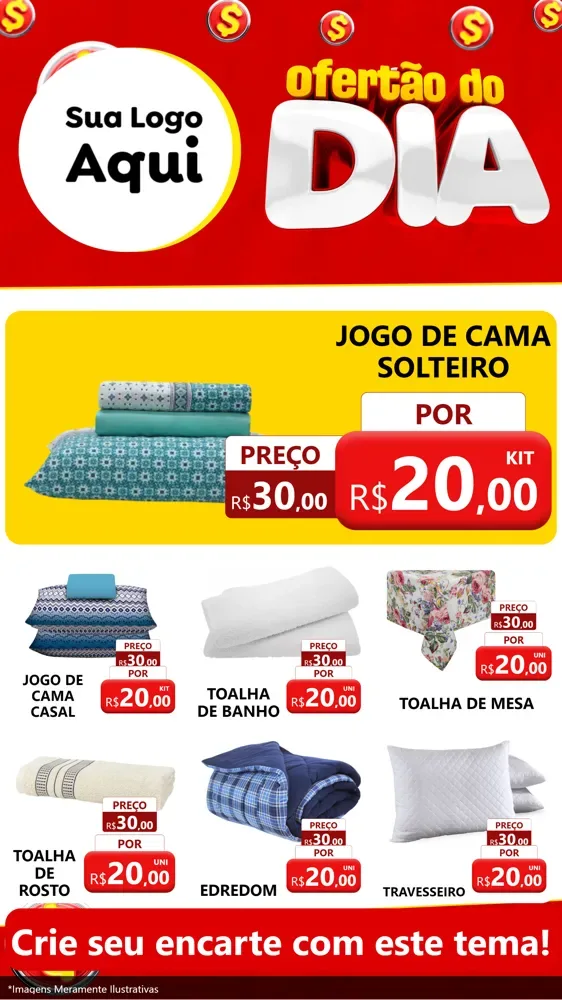 Modelo de Rede Social para Stories com o tema Ofertão do dia para Cama, Mesa e Banho