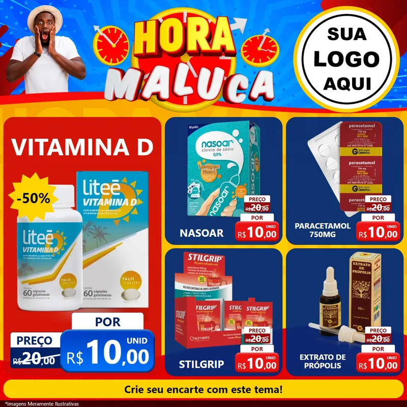 Modelo de Rede Social para Feed Facebook com o tema Hora Maluca para Farmácia