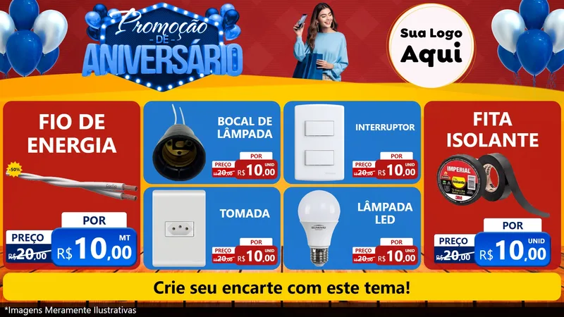 Modelo de TV para TV Horizontal com o tema Promoção de Aniversário para Materiais Elétricos