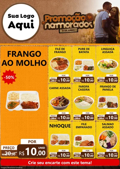 Modelo de Encarte para Encarte A4 Vertical com o tema Promoção Namorados para Restaurante