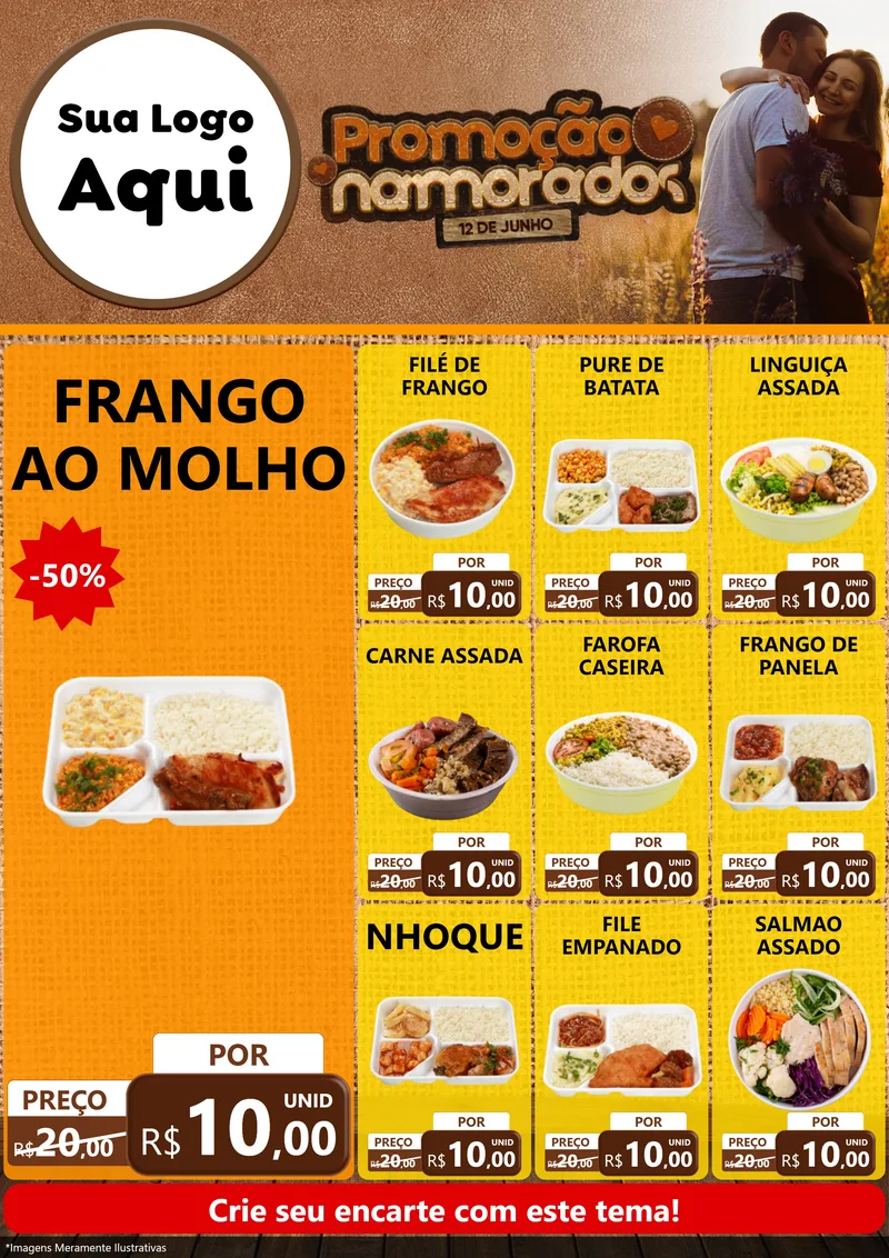 Modelo de Encarte para Encarte A4 Vertical com o tema Promoção Namorados para Restaurante