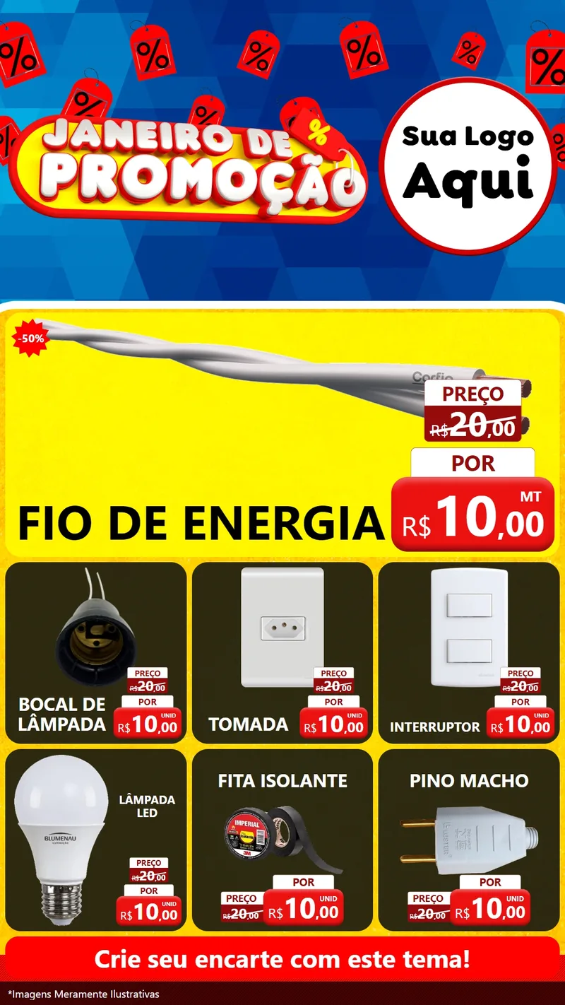 Modelo de Rede Social para Stories com o tema Janeiro de Promoção para Materiais Elétricos