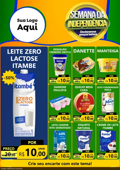 Modelo de Encarte para Encarte A4 Vertical com o tema Semana da Independência Declaramos Preços Baixos para Frios e Laticínios