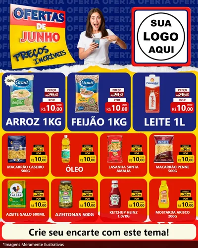 Modelo de Rede Social para Feed Instagram com o tema Ofertas de Junho - Preços Incríveis para Supermercado
